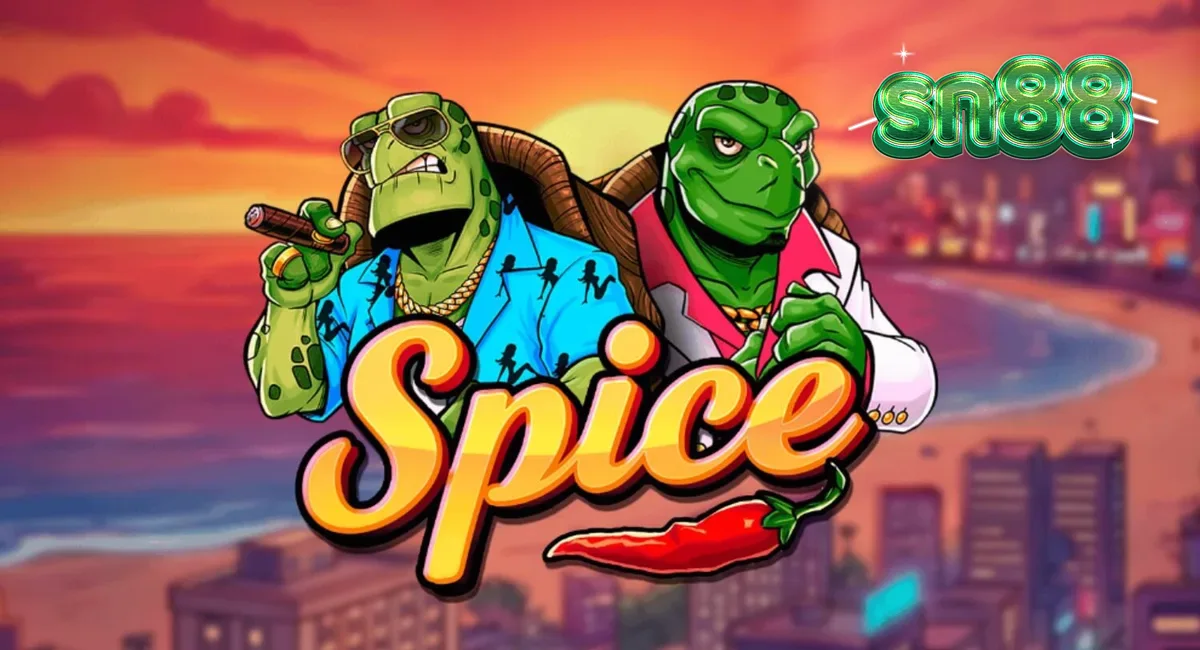 Interface vibrante e colorida do slot Spice com temática de tartarugas rebeldes e estética neon.