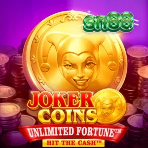 Interface do jogo Joker Coins Unlimited Fortune com símbolos clássicos de frutas e moedas douradas.
